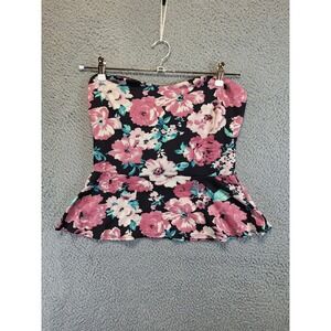 Krush Top Womens Large Multicolor Floral Strapless Sweetheart Y2K Boho USA Made